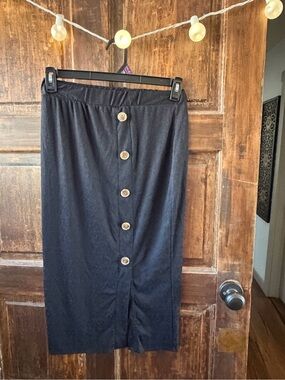 A. Byer Black Midi Skirt with Contrast Buttons